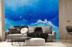 Fototapeta: Malarstwo morskie. fale i mewy na płótnie obraz olejny na tle