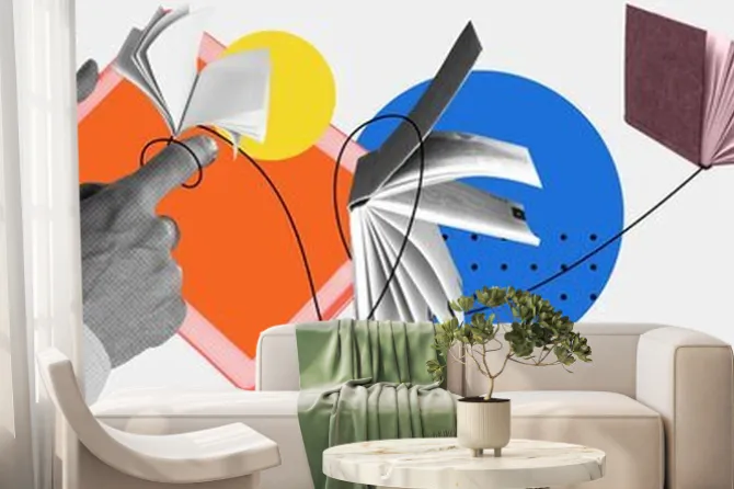 Fototapeta: Male hand using tablet, finding information online in internet.