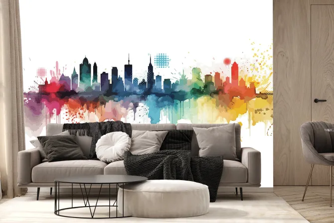 Fototapeta: Malowana akwarela miasta z budynkami