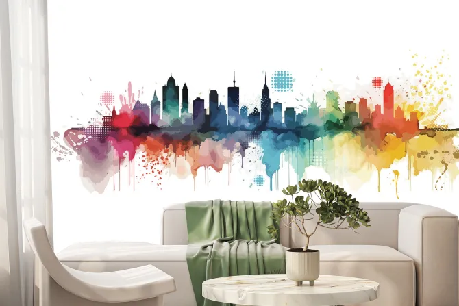 Fototapeta: Malowana akwarela miasta z budynkami