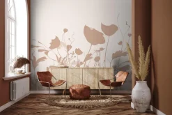 Fototapeta: Malowana beżowa łąką z dzikimi kwiatami