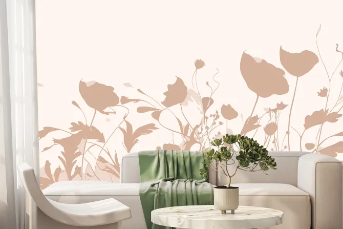 Fototapeta: Malowana beżowa łąką z dzikimi kwiatami