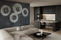 Fototapeta: Malowana białe dmuchawce na murze