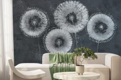 Fototapeta: Malowana białe dmuchawce na murze