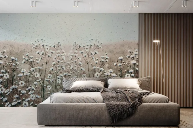 Fototapeta: Malowana łąka z kwiatami stokrotka