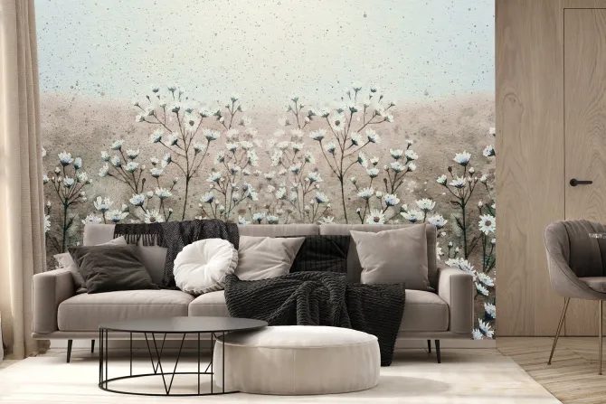 Fototapeta: Malowana łąka z kwiatami stokrotka