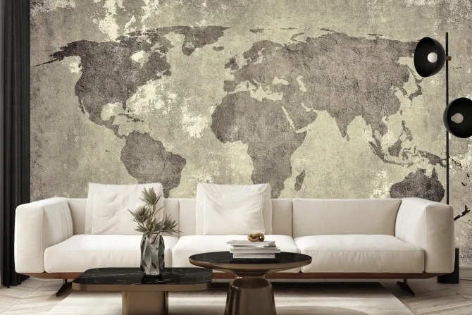 Fototapeta: Malowana mapa świata na betonie