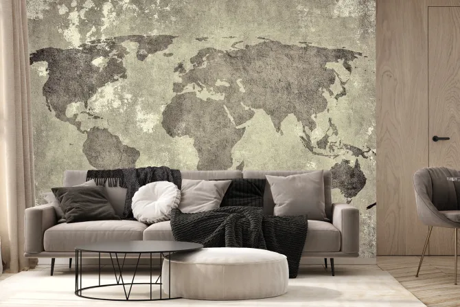 Fototapeta: Malowana mapa świata na betonie