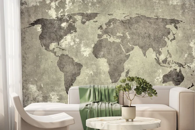 Fototapeta: Malowana mapa świata na betonie