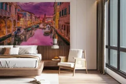 Fototapeta: Malowana wenecja z łódkami na tle katedry