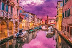 Fototapeta: Malowana wenecja z łódkami na tle katedry