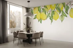 Fototapeta: Malowane cytryny wśród liści i kwiatów