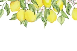 Fototapeta: Malowane cytryny wśród liści i kwiatów