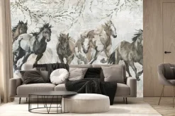 Fototapeta: Malowane konie na ceglanej ścianie