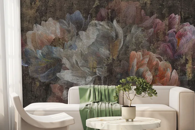 Fototapeta: Malowane kwiaty na tle grunge