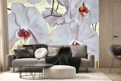 Fototapeta: Malowane orchidee na złotym tle