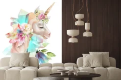 Fototapeta: Malowany jednorożec z błyszczącymi kryształami