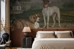 Fototapeta: Malowany krajobraz wsi z psami