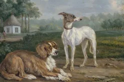 Fototapeta: Malowany krajobraz wsi z psami