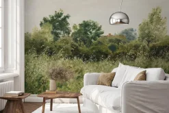 Fototapeta: Malowany leśny wzór z drzewami i trawami