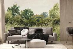 Fototapeta: Malowany leśny wzór z drzewami i trawami