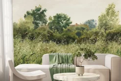 Fototapeta: Malowany leśny wzór z drzewami i trawami