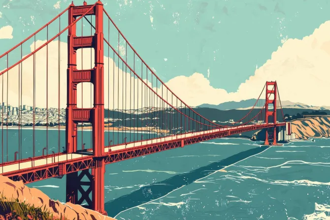 Fototapeta: Malowany most na tle metropolii