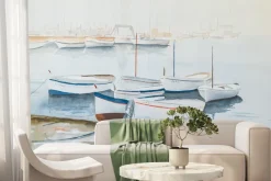 Fototapeta: Malowany wzór z łódkami na brzegu