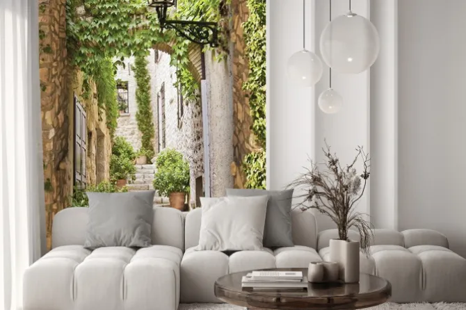 Fototapeta: Malownicza kamienna uliczka z kwiatami