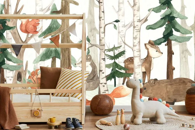 Fototapeta: Malowniczy krajobraz lasu z niedźwiedziem