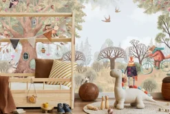 Fototapeta: Malowniczy las z roślinami i zwierzętami w stylu akwareli