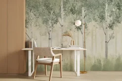 Fototapeta: Malowniczy pejzaż z brzozowym gajem