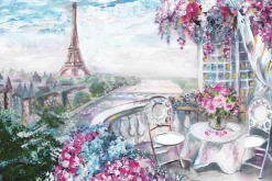 Fototapeta: Malowniczy taras pełen kwiatów na tle paryża