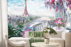 Fototapeta: Malowniczy taras pełen kwiatów na tle paryża