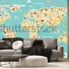 Fototapeta: Map animal for kid. continent of world, animated childs map.