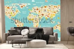 Fototapeta: Map animal for kid. continent of world, animated childs map.