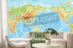 Fototapeta: Mapa fizyczna świata z napisami w języku angielskim