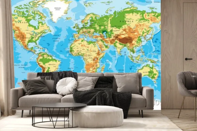 Fototapeta: Mapa fizyczna świata