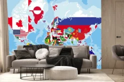 Fototapeta: Mapa polityczna świata i flagi państw