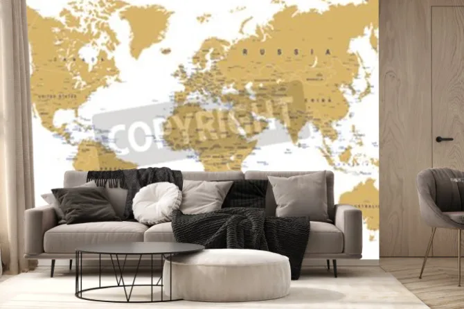 Fototapeta: Mapa świata - granice, kraje, miasta i globusy - ilustracja