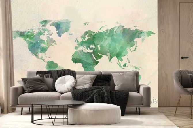 Fototapeta: Mapa świata akwarela vintage w zielonych kolorach