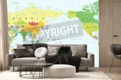 Fototapeta: Mapa świata biały niebieski, azja w wektor centrum.