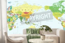 Fototapeta: Mapa świata biały niebieski, azja w wektor centrum.