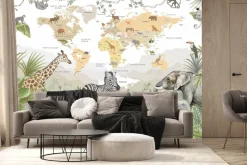 Fototapeta: Mapa świata dla dzieci ze zwierzętami