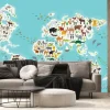 Fototapeta: Mapa świata dla dzieci cartoon zwierząt i dzieci, zwierzęta z