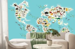 Fototapeta: Mapa świata dla dzieci cartoon zwierząt i dzieci, zwierzęta z