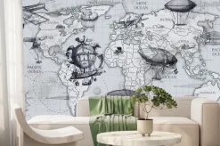 Fototapeta: Mapa świata i środki transportu