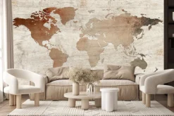 Fototapeta: Mapa świata na drewnianym tle rustykalny design