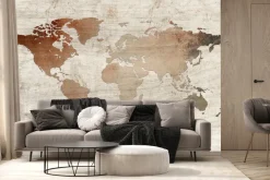 Fototapeta: Mapa świata na drewnianym tle rustykalny design