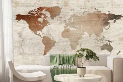 Fototapeta: Mapa świata na drewnianym tle rustykalny design